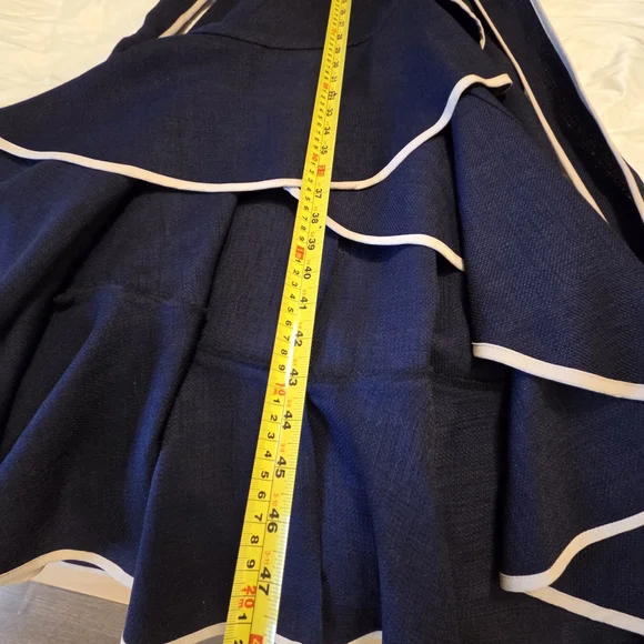 Fabulous Navy Wrap Dress with Cream Piping High Low - Picture 11 of 11